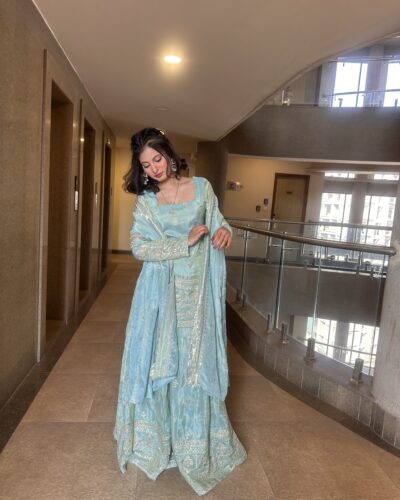 Seafoam Blue Handcrafted Sharara Set